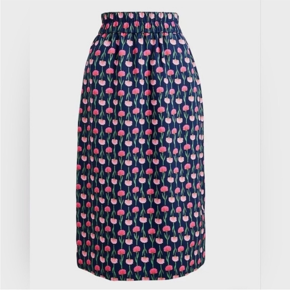 J. CREW Pull-On Pencil Skirt Small Navy Pink Pockets Floral Romantic Block Print - Picture 1 of 7